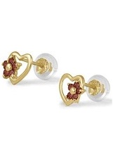 lovable itty-bitty dark red flower birthstone earrings for babies and children